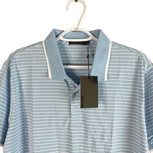 NEW G/FORE Perforated Stripe Tech Jersey Golf Polo Mens M Baja Blue Stretch $120